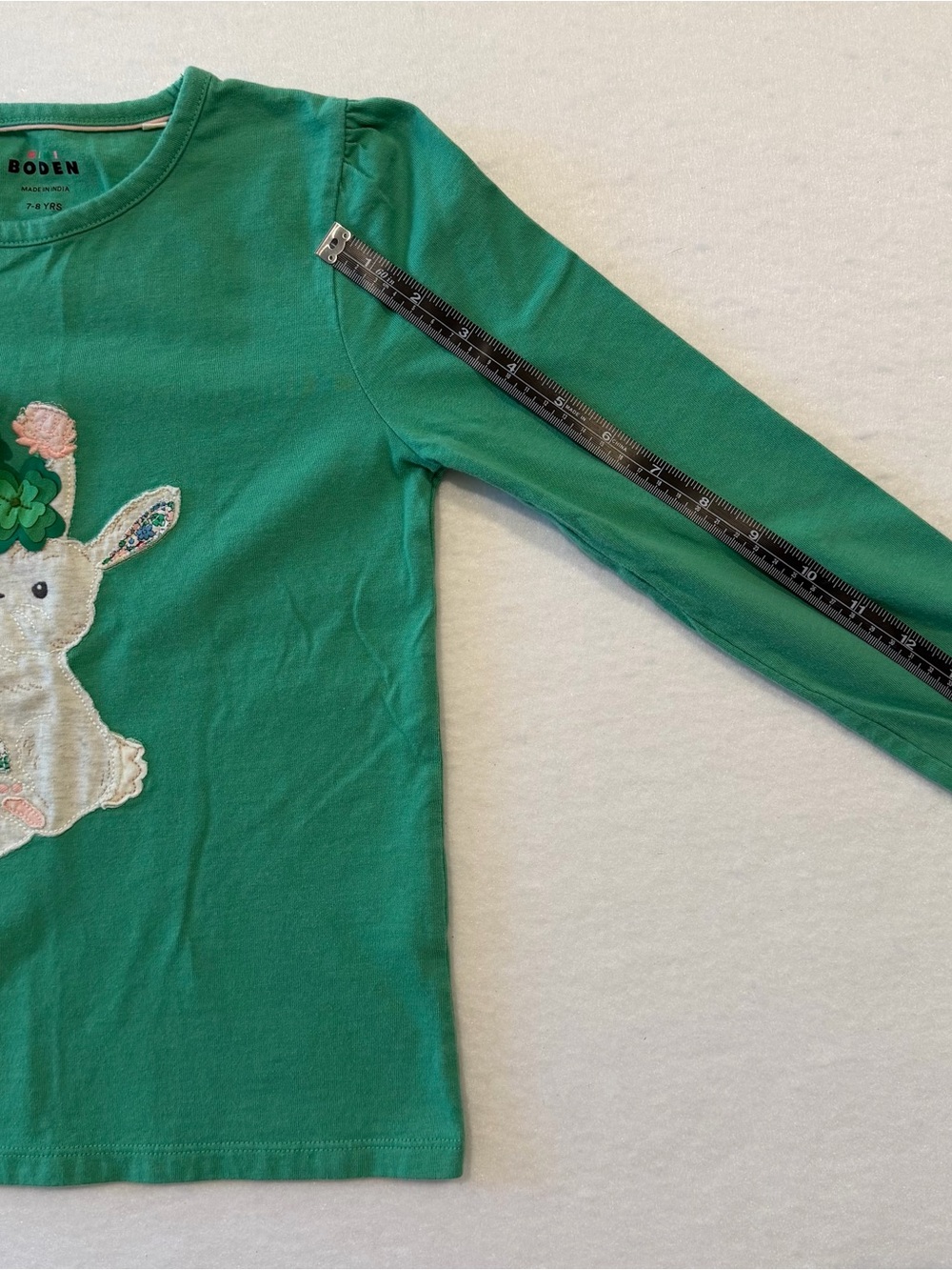 Mini Boden Girls Bunny Clover Graphic Long Sleeve Cotton Tee 7-8 Y Green - Picture 6 of 8
